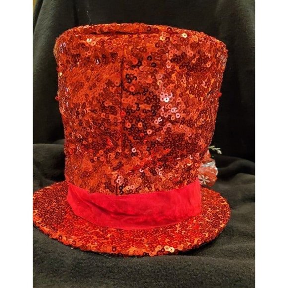 Sparkly Frosty's Christmas Tree Topper Red Sequins Top Hat - Picture 4 of 8
